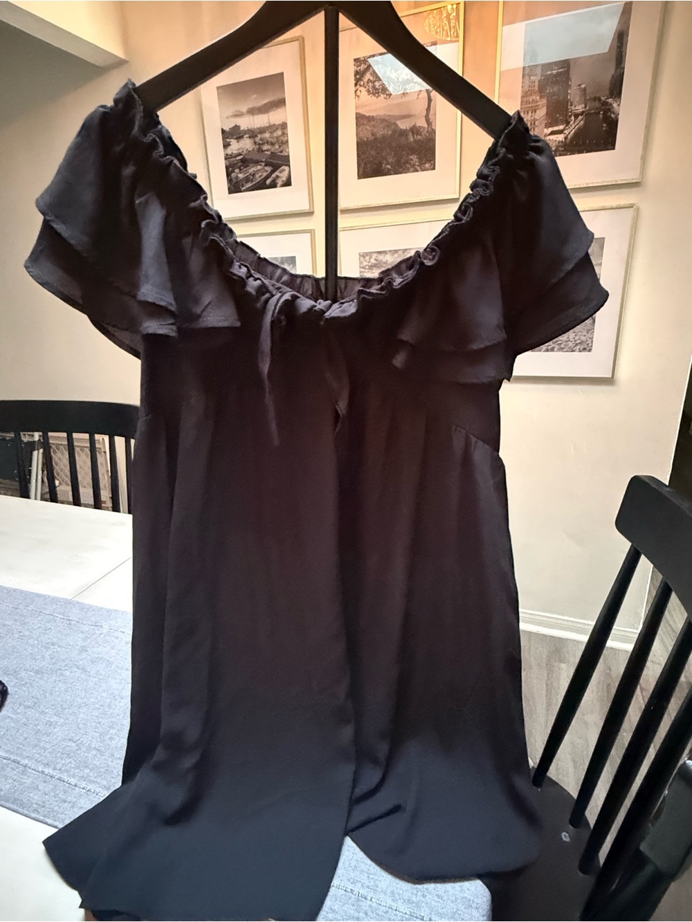 Black Off-Shoulder Ruffle Tie-Front Mini Dress - Picture 3 of 5
